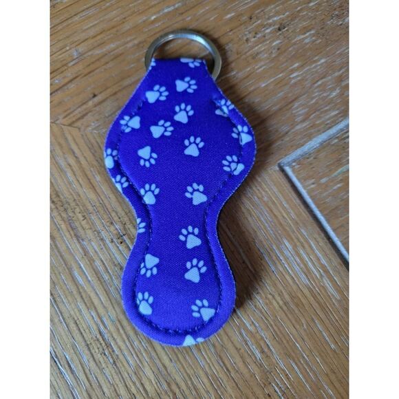New Royal Blue Paw Print Neoprene Key Chain Chapstick Holder and chapstick - Picture 2 of 3